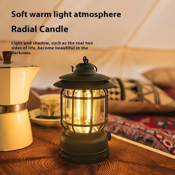 Rechargeable Lanterns for Camping,Outdoor Camping Light with USB Charging Port,Fearless of Wind and rain,Suitable for Garden,Courtyard,and Lawn use（Black）