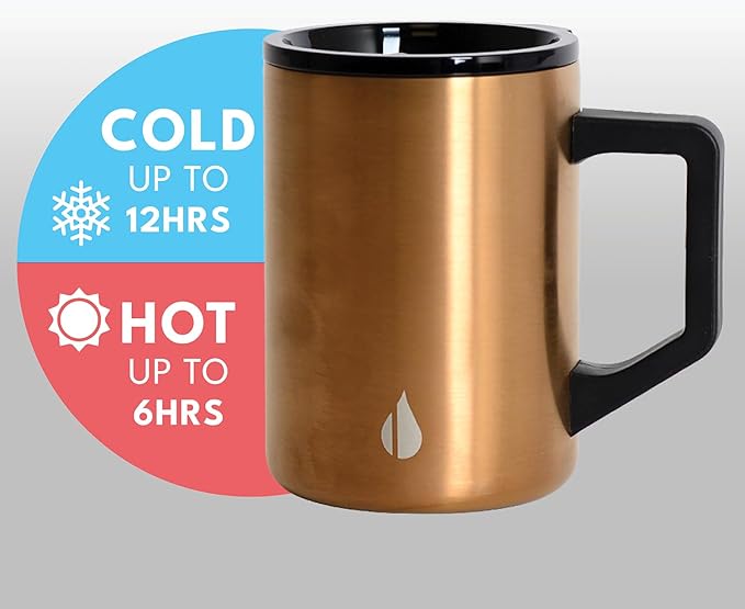 Elemental Insulated Coffee Mug - Triple-Wall Stainless Steel Summit Travel Cup for Hot and Cold Drinks - Thermal Coffee Mug with Lid and Handle for Camping, Office & Travel 16oz - Copper