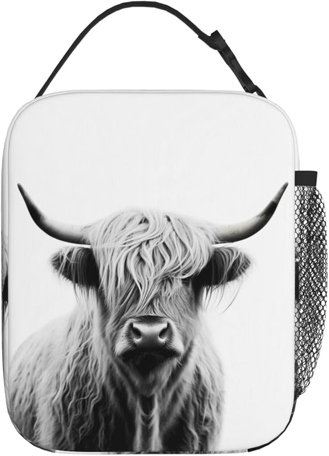 SARA NELL Cow Insulated Lunch Bag Portrait Of Highland Cow Lunch Cooler Box for Women Men Teens Kids, Reusable Lunch Tote Bag, Leakproof Thermal Lunch Bags for Work, Picnic, School or Travel