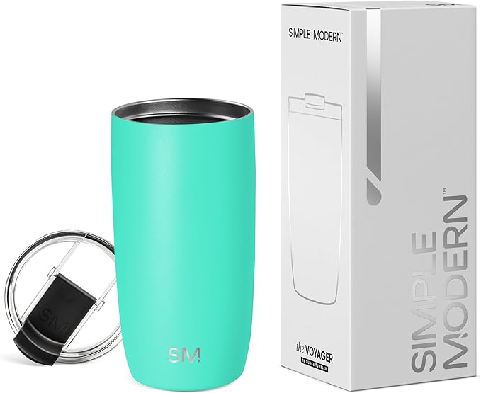 Simple Modern Travel Coffee Mug Tumbler with Flip Lid | Reusable Insulated Stainless Steel Cold Brew Iced Coffee Cup | Gifts for Women Men Him Her | Voyager Collection | 16oz | Tropical Wave