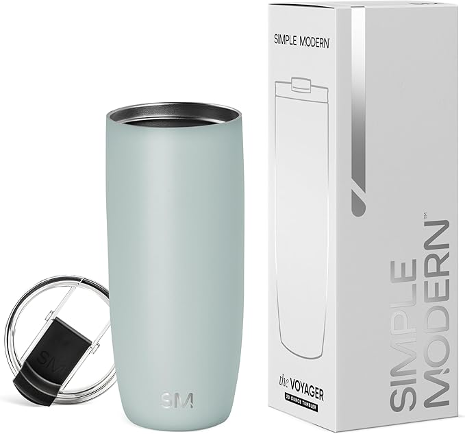 Simple Modern Travel Coffee Mug Tumbler with Flip Lid | Reusable Insulated Stainless Steel Cold Brew Iced Coffee Cup Thermos | Gifts for Women Men Him Her | Voyager Collection | 20oz | Sea Glass Sage