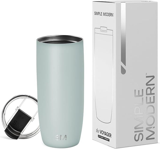 Simple Modern Travel Coffee Mug Tumbler with Flip Lid | Reusable Insulated Stainless Steel Cold Brew Iced Coffee Cup Thermos | Gifts for Women Men Him Her | Voyager Collection | 20oz | Sea Glass Sage