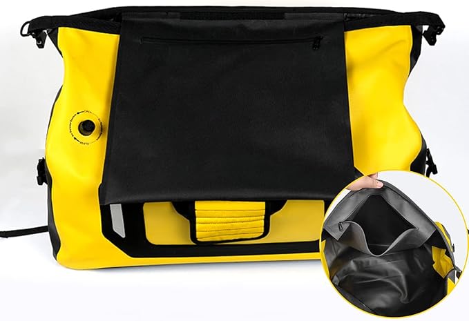 Waterproof Duffel Bag for Men/Women, Roll-top Dry Backpack Duffel Bag with Quick-fixed Straps, Motorcycle Tail Saddle Bag for Motorcycling, Rafting, Boating, Kayaking, Travel, 80L-Yellow