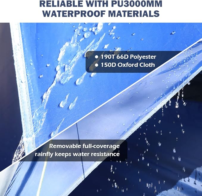 3 Person Tents for Camping, HIKERBRO Small Dome Tent with 2 Upgraded Doors & Half Mesh Ceiling, Waterproof 4 Person Camping Tent with Removable Rainfly, 2/3/4 Person Easy Up Tents for Hiking Traveling