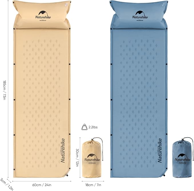 Naturehike Self-Inflating Sleeping Pad, Ultralight Memory Foam Camping Pad with Pillow, Fast Inflating, Sleeping Pad for Camping Hiking with Storage Bag, Single, Yellow