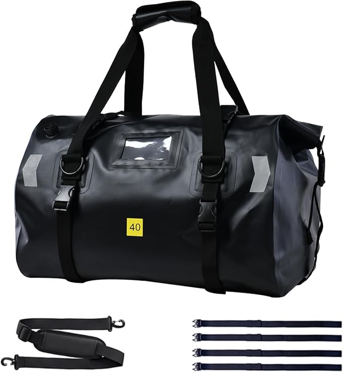 Waterproof Duffel Bag，Roll-Top Heavy Duty Dry Duffle Bag，Motorcycle Dry Bag，with Quick-fixed Straps，with Large Storage Space, Perfect for Traveling, Camping, Kayaking, Fishing & Canoeing (black, 40L)