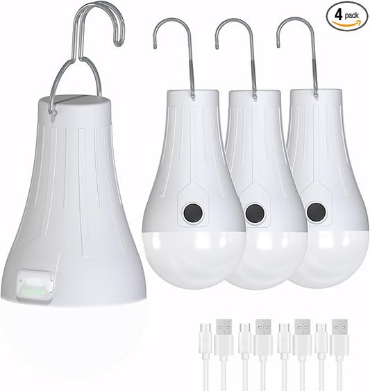 4 Pack LED Camping Lantern Rechargeable LED Tent Lights, Gifts for Men Dad Grandpa, Portable Waterproof Camping Light Bulbs with 4 Light Modes for Outdoor Camp Hiking Hurricane