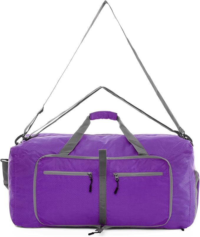 Dimayar Travel Duffle Bag for Men Women - Foldable Duffel Bag with Shoes Compartment - Overnight Bags Waterproof & Tear Resistant(85L,Purple)