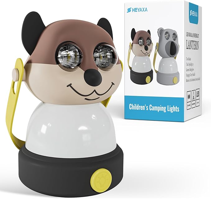 Kids Camping Lanterns, Battery Powered Night Light for Emergency, Hurricane, Lightweight Tent Lamp (Meerkat)