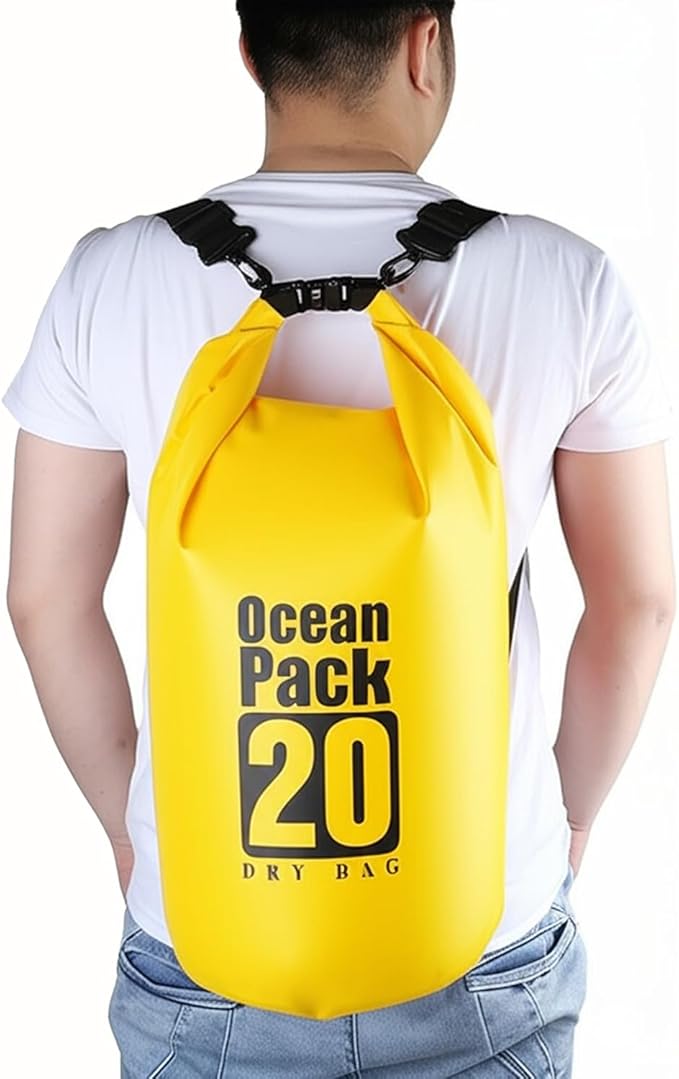 Floating Waterproof Dry Bag Backpack 5L/10L/20L, Roll Top Bag for Kayaking, Rafting, Boating, Swimming, Camping, Hiking, Beach, Fishing, Waterproof Beach Bag. (Yellow, 20L)