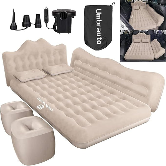 Umbrauto Car Air Mattress Bed: Inflatable SUV Camping Sleeping Pad for Truck Back Seat with Pump & Pillows, Blow Up Backseat Car Mattress for Van Rear Seat