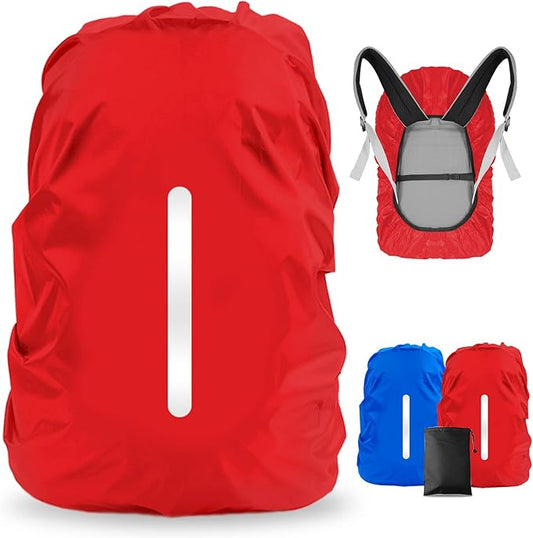 LAMA 2pcs Waterproof Rain Cover for Backpack, Reflective Rainproof Protector for Anti-dust and Anti-Theft M 30L-40L Darkblue Red