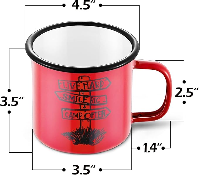 HaSteeL Camping Enamel Mug Set of 6, 16oz/455ml Coffee Cup with Pattern for Milk Tea Beer Drinking, Portable for Home Office Campfire Travel Hiking Backpack Indoor & Outdoor, Light-weight & Durable