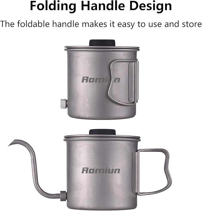 Titanium Gooseneck Kettle with Thermometer, 13.5oz Pour Over Camping Kettle Coffee Tea Pot with Removable Spout & Folding Handle, Lightweight Portable Camping Kettles for Backpacking