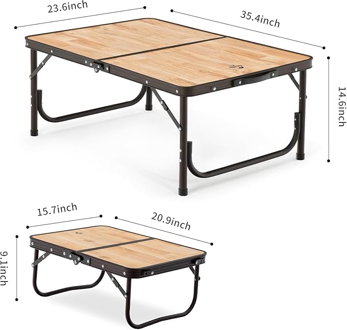 Naturehike Large Camping Folding Table Beach, Portable Camping Side Tables with Adjustable Legs, Tent Table Folding Camp Table with Carry Bag for Outdoor Camping, Cooking, BBQ, Travel - Wood