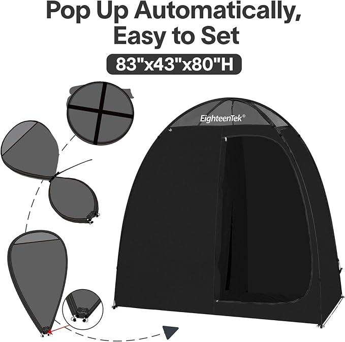 EighteenTek Camping Shower Tent Changing Room with Fixed Floor 2 Rooms Outdoor Pop Up Camping Toilet Portable Privacy Dressing Shelter with Carry Bag 83"x43"x80"