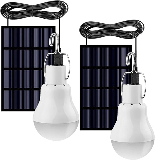 FLRONGSUN Solar Light Bulb Portable 350LM Solar Powered Camping Light Led Lantern Outdoor for Lamp Light Hiking Fishing Tent Indoor Shed Chicken Coop Hurricane Emergency With USB Chargeable(Pack of 2)