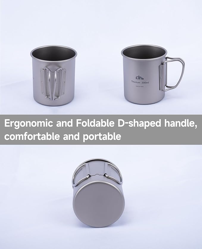 iClimb Titanium Cup Camping Coffee Mug Ultralight Compact with Foldable Handle (750ml)