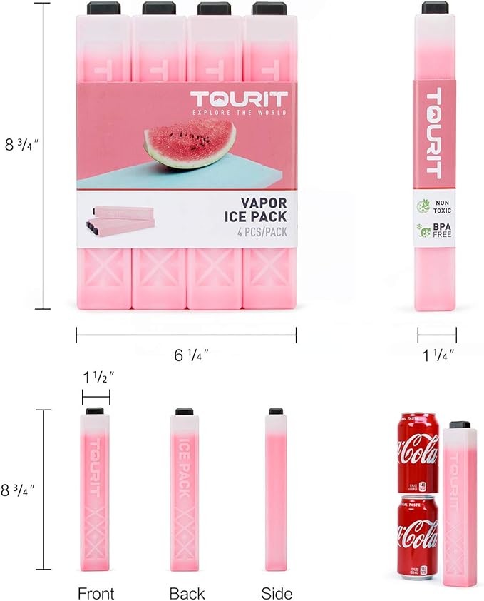 TOURIT Ice Packs for Coolers Reusable Long Lasting Freezer Packs for Lunch Bags/Boxes, Cooler Backpack