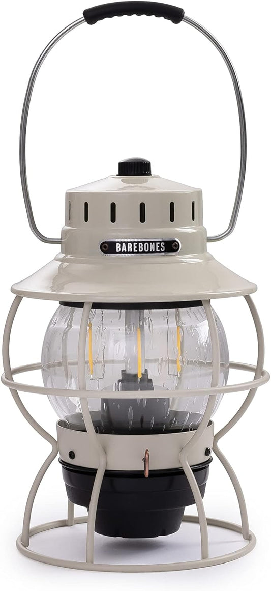 Barebones Railroad Lantern – Vintage White, Vintage-Inspired LED Camping Lantern with Rechargeable Battery – Adjustable Brightness Outdoor Light for Camping Gear, Backyard, and Home Decor