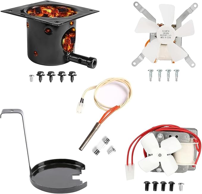 Upgraded 2.0 RPM Auger Motor, Fire Burn Pot and Hot Rod Ignitor, Grill Induction Fan for Traeger and Pit Boss Pellet Grill, Fire Pot Replacement for Traeger Parts Replacement, with Ash Remover, Screws