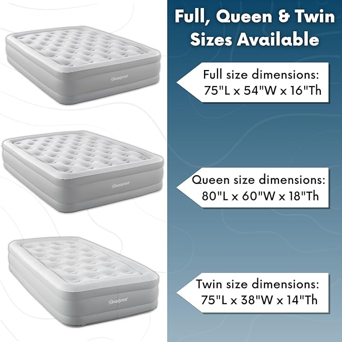 Beautyrest Skyrise Twin Size Air Mattress with Coil Beam Construction, Edge Support with External Pump and Puncture Resistant Vinyl for Guests and Camping