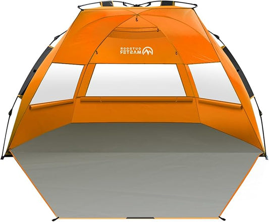 OutdoorMaster Beach Tent for 3-4 Person - Easy Setup and Portable Beach Shade Sun Shelter Canopy with UPF 50+ UV Protection Removable Skylight Family Size