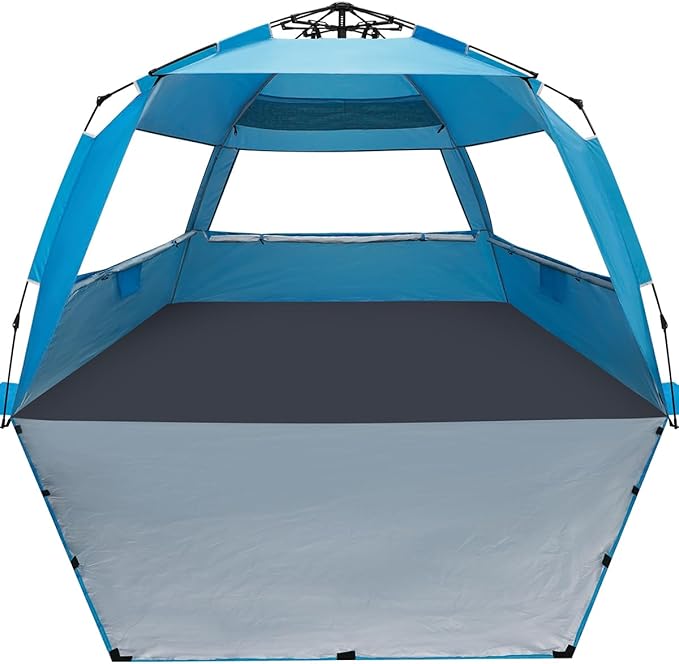 WhiteFang Deluxe Pop Up Beach Tent Sun Shade Shelter for 3-4/5-6 Person, UV Protection, Extendable Floor with 3 Ventilating Windows Plus Carrying Bag, Stakes, and Guy Lines