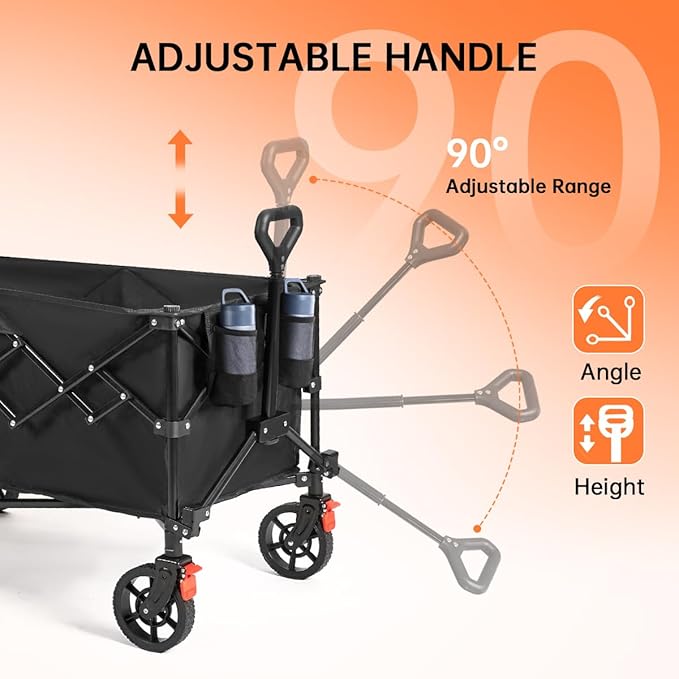 220L Collapsible Foldable Wagon Cart with 360LB Capacity - Heavy Duty Utility Cart for Camping, Groceries, Gardening, Shopping - 360° Wheels, Flexible Handle, and Cup Holders