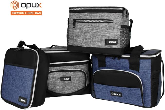 opux Insulated Lunch Box Men Women, Lunch Bag for Work School, Leakproof Soft Cooler Tote Adult, Large Lunch Pail Kids Boys Girls, Picnic Beach Food Bag with Shoulder Strap, Heather Grey