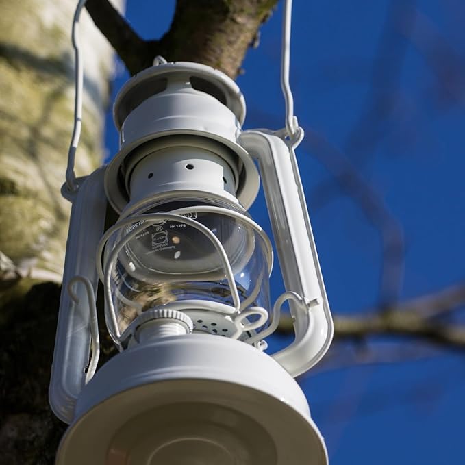 Outdoor Kerosene Fuel Lantern, German Made Weather Resistant Baby Special 276 Galvanized Hurricane Lamp for Camping or Patio, 10 Inches, White