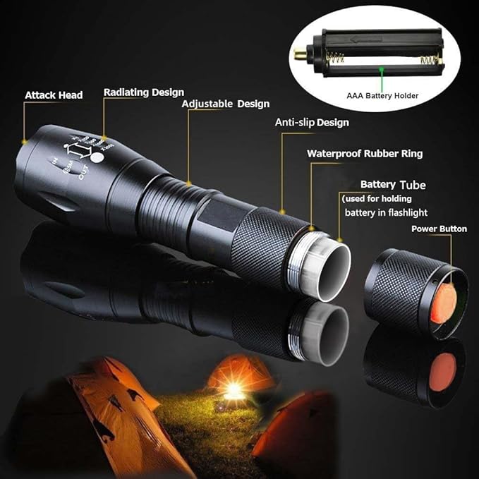 2 Pack Tactical Flashlights Torch, Military Grade 5 Modes High Lumens Led Waterproof Handheld Flashlight for Camping Biking Hiking Outdoor Home Emergency, Camping Essentials Gear