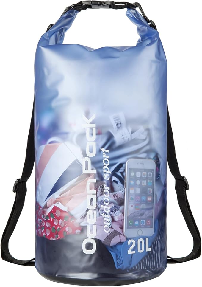 Waterproof Dry Bag,10L/20L Roll Top Waterproof Dry Bag Backpack For Kayaking Boating Swimming fow Women Men (Blue-20L)