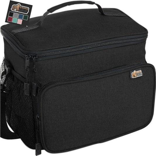 GORILLA GRIP Reusable Insulated Lunch Box Bag for Women Men,15L, Leakproof XL Soft Cooler Bags, Multiple Compartments, Mesh Pockets and Adjustable Strap, Food Tote Keeps Drinks Cold, 13x9, Black