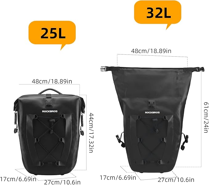 ROCKBROS Bike Panniers Waterproof Rear Rack Bag Max 30L Large Capacity for Cycling Traveling Commuting