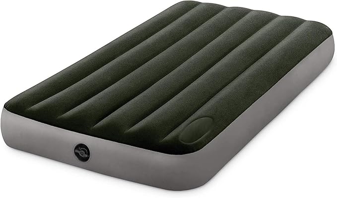 Intex 64762E Dura-Beam Standard Downy Air Mattress: Fiber-Tech – Full Size – Built-in Foot Pump – 10in Bed Height – 300lb Weight Capacity