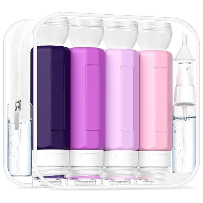 Redfly 17PCS Travel Bottles for Toiletries, TSA Approved Travel Size Containers, Leak Proof Travel Containers for Toiletries, Silicone Travel Kit for Shampoo, Conditioner, Lotion & Creams Purple