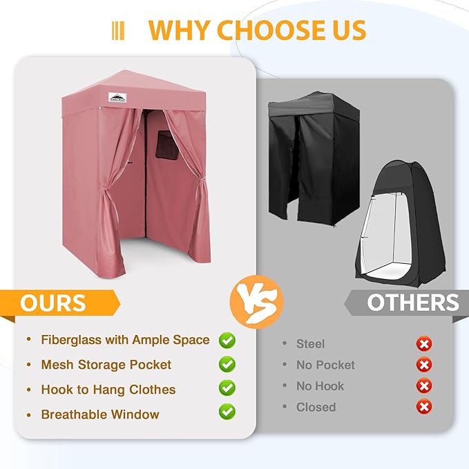 EAGLE PEAK Flex Ultra Compact 4x4 Pop-up Canopy, Sun Shelter, Changing Room, Portable Privacy Canopy Cabana for Pool, Fashion Photoshoots, or Camping, 4x4 ft, Pink