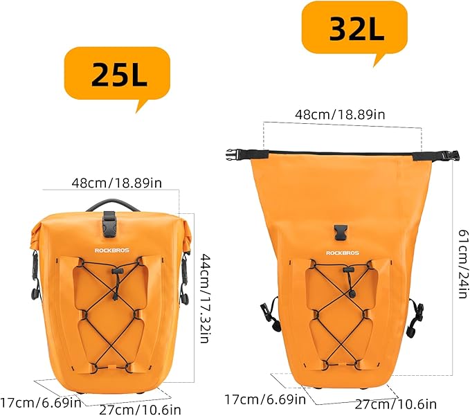 ROCKBROS Bike Panniers Waterproof Bike Rear Rack Bag Max 30L Large Capacity Bike Rear Panniers for Cycling Traveling Commuting