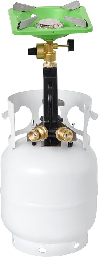 Flame King FK-DTMINI Mini 3-Port Distribution Tree for Camping, Connects 1-lb Appliances to a Standard Propane Tank, Perfect for Lanterns, Stoves, Heaters, and Grills, Black & Gold