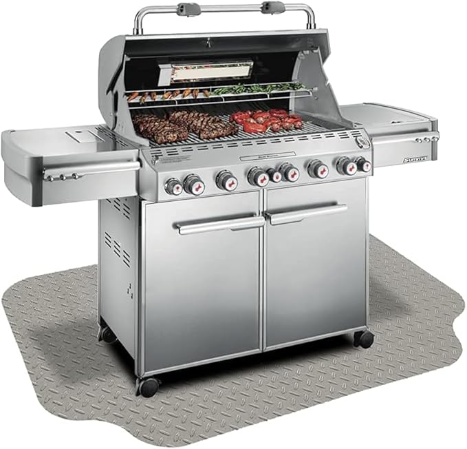 RESILIA Large Under Grill Mat – Heavy Duty, Reusable Outdoor Floor Protector Mats for Deck, Patio, & Garage – 72 Inch x 48 Inch with 12 Inch Splatter Protection Lip, Sandstone Diamond Plate