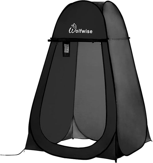 WolfWise Portable Pop Up Privacy Shower Tent, Spacious Changing Room, Dressing Room, Sun Sunshade Canopy Outdoor Rain Shelter, Backpack Privacy Shelters for Camping, Hiking, Beach, Toilet, Black