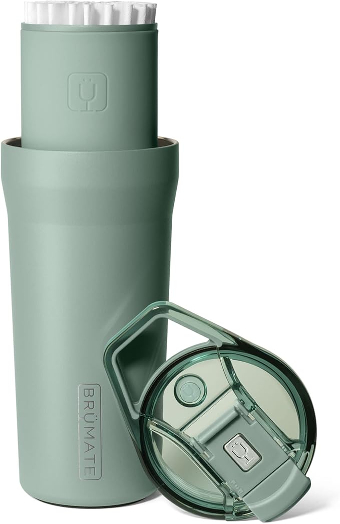 BrüMate Pour Over 20oz Insulated Travel Coffee Mug | 2-in1 Travel Coffee Maker with 100% Leak Proof Lid | Insulated Coffee Tumbler | Travel & Camping | Comes with Filter Dripper (Sage)