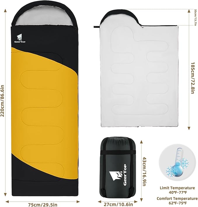 GEERTOP Backpacking Sleeping Bag for Camping, Lightweight Sleeping Bags for Adults Kids Summer Warm Cold Weather Hiking Travel
