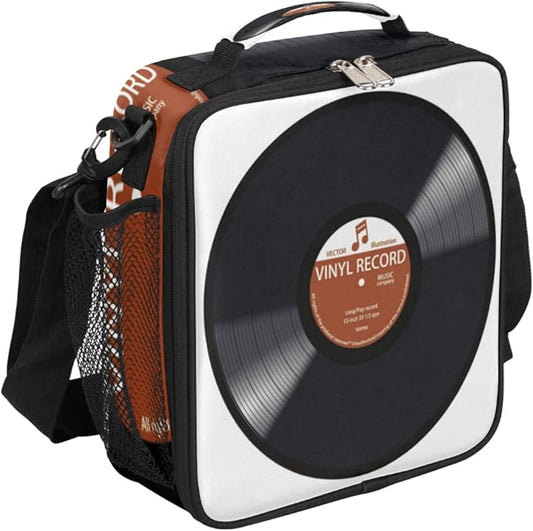 Pardick Music Record Black Kids Lunch Bag Retro Music Vinyl CD Insulated Lunch Box Mini Cooler Back to School Thermal Meal Tote Kit Bento Tote Bags Thermal Lunchbox for Boys Girls