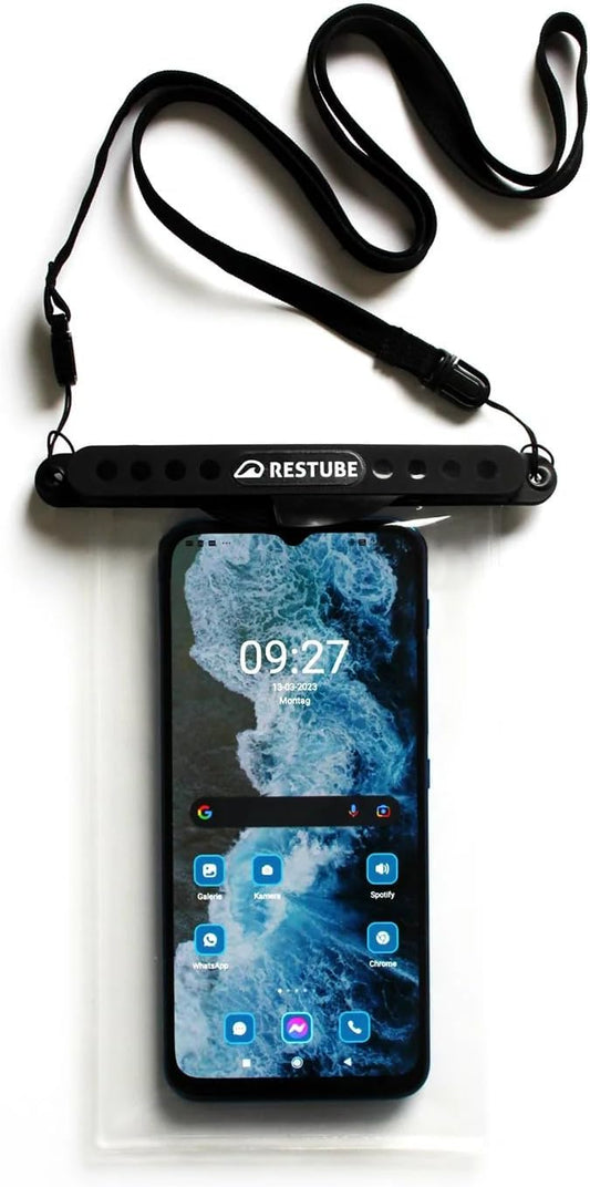 restube Waterproof Phone Pouch | IPX8 Case Fits Up to Max [6.9 Inches] - iPhone 14, 13, 12, 11, XS, XR, X, 8, 7 | Samsung S20, S10, S9 - Ideal for Swimming, Beach, Pool, Travel Black