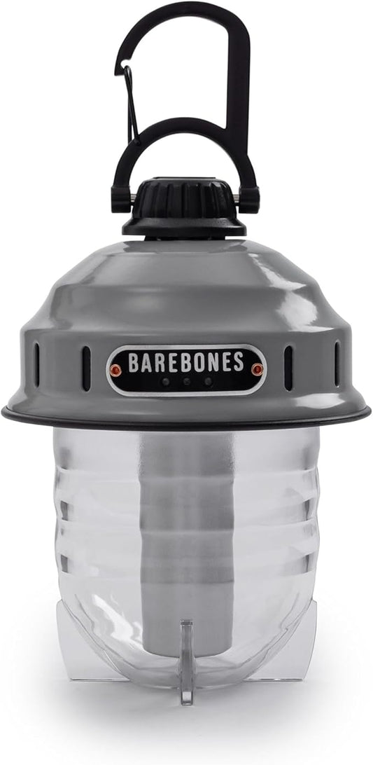 Barebones Beacon Hanging Light – State Grey, Rechargeable LED Camping Lantern with Adjustable Brightness – Weatherproof Vintage-Style Hanging Lantern for Outdoor Adventures and Year-Round Use