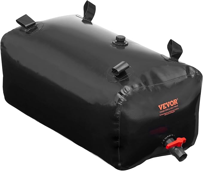 VEVOR 113 L/29.85 Gal Water Storage Bladder, Portable RV Water Tank, 1000D PVC Collapsible Water Storage Containers, Soft Water Bag, Water Bladder, Camping, Emergency Water Use, Black