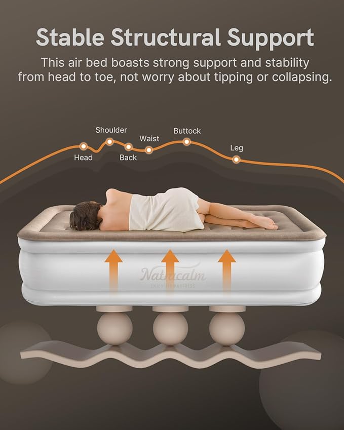 Twin Air Mattress with Built in Pump Raised, Blow up Mattress for Guest Home Camping, Inflatable Mattress Twin Size in 2 Mins Self Inflation, Compact Portable Air Bed, colchones inflables