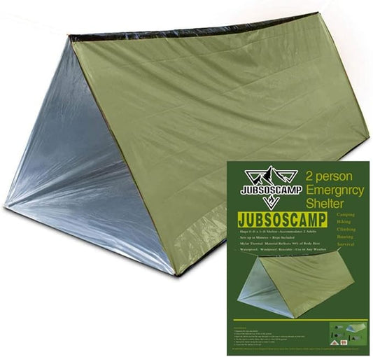 Emergency Survival Shelter Tent, 59 X 98.4inch Waterproof 2-Person Mylar Thermal Shelter for Hiking Camping (Green)